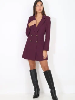 Online La Modeuse Robe blazer cintrée et boutonnée Prune