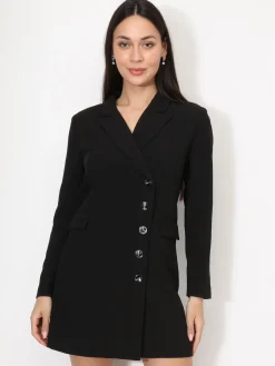 New La Modeuse Robe blazer droite à boutons Noir