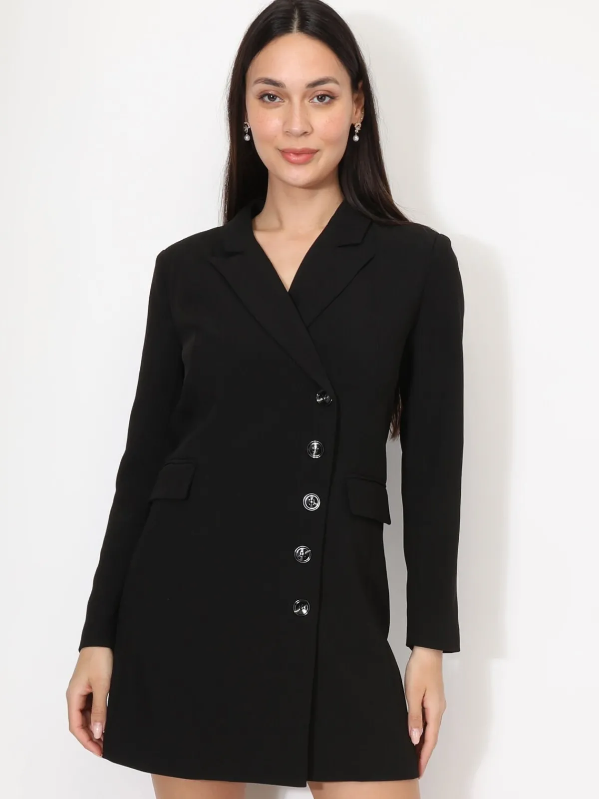 New La Modeuse Robe blazer droite à boutons Noir