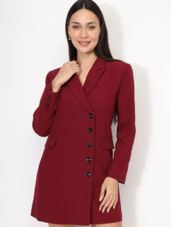 Hot La Modeuse Robe blazer droite à boutons Bordeaux