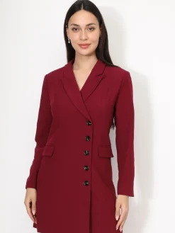 Hot La Modeuse Robe blazer droite à boutons Bordeaux