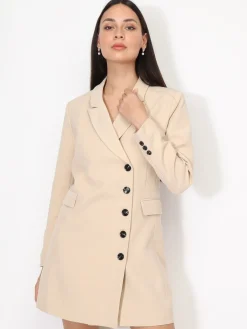 Outlet La Modeuse Robe blazer droite à boutons Beige