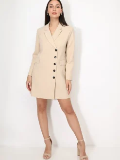 Outlet La Modeuse Robe blazer droite à boutons Beige