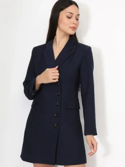 Hot La Modeuse Robe blazer droite à boutons BleuMarine