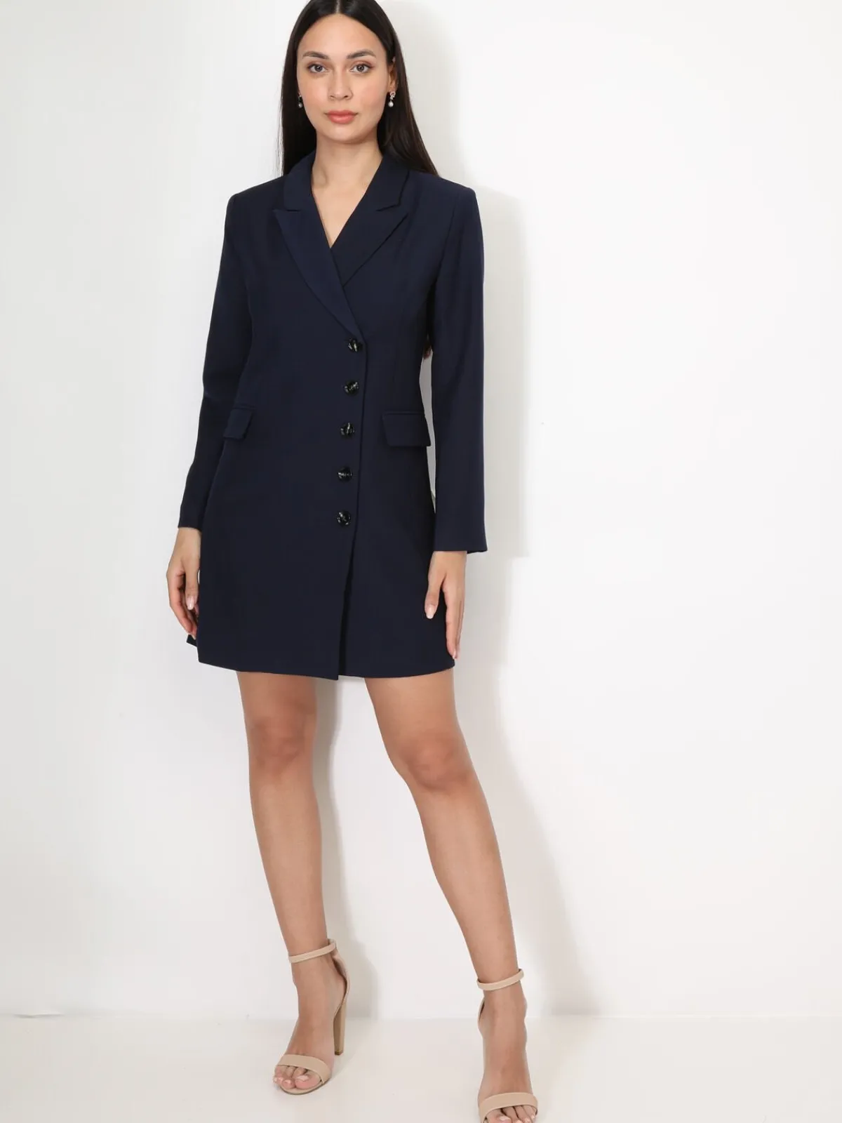 Hot La Modeuse Robe blazer droite à boutons BleuMarine