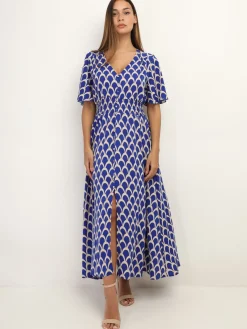 New La Modeuse Robe boutonnée à motif graphique Bleu