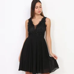 Outlet La Modeuse Robe brodée à perles grandes tailles Noir