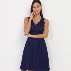 Online La Modeuse Robe brodée à perles grandes tailles BleuMarine