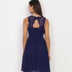 Online La Modeuse Robe brodée à perles grandes tailles BleuMarine