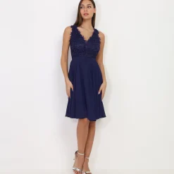 Online La Modeuse Robe brodée à perles grandes tailles BleuMarine