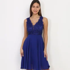 Hot La Modeuse Robe brodée à perles grandes tailles Bleu