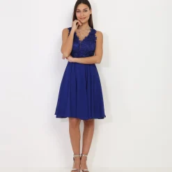 Hot La Modeuse Robe brodée à perles grandes tailles Bleu