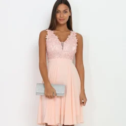 Hot La Modeuse Robe brodée à perles grandes tailles Rose