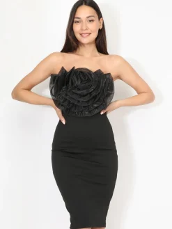 New La Modeuse Robe bustier à fleur en tulle XXL Noir