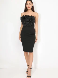 New La Modeuse Robe bustier à fleur en tulle XXL Noir