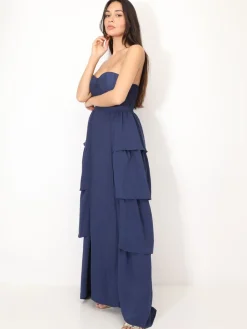 New La Modeuse Robe bustier longue à volants BleuMarine