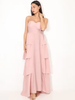Clearance La Modeuse Robe bustier longue à volants Rose