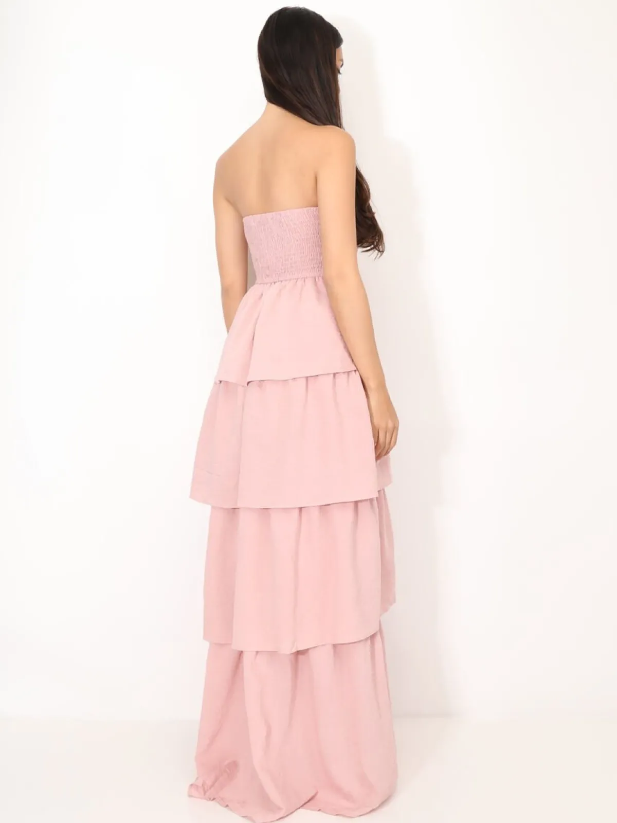 Clearance La Modeuse Robe bustier longue à volants Rose