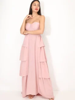 Clearance La Modeuse Robe bustier longue à volants Rose