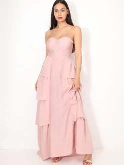 Clearance La Modeuse Robe bustier longue à volants Rose
