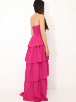 New La Modeuse Robe bustier longue à volants Fuchsia
