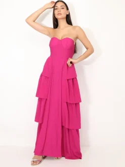 New La Modeuse Robe bustier longue à volants Fuchsia