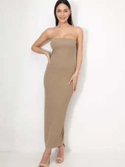 New La Modeuse Robe bustier moulante Taupe