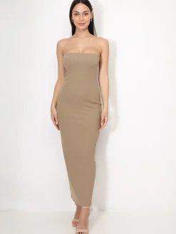 New La Modeuse Robe bustier moulante Taupe