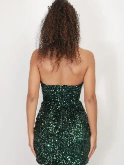 Online La Modeuse Robe bustier style corset à sequins Vert