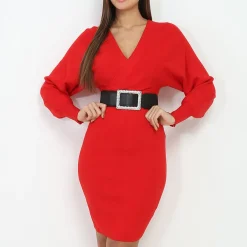 Hot La Modeuse Robe cache coeur avec ceinture à strass Rouge