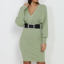 Best La Modeuse Robe cache coeur avec ceinture à strass Vertclair
