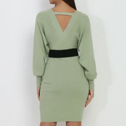 Best La Modeuse Robe cache coeur avec ceinture à strass Vertclair
