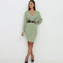 Best La Modeuse Robe cache coeur avec ceinture à strass Vertclair