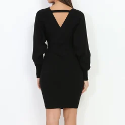 Online La Modeuse Robe cache coeur ceinturée à strass Noir