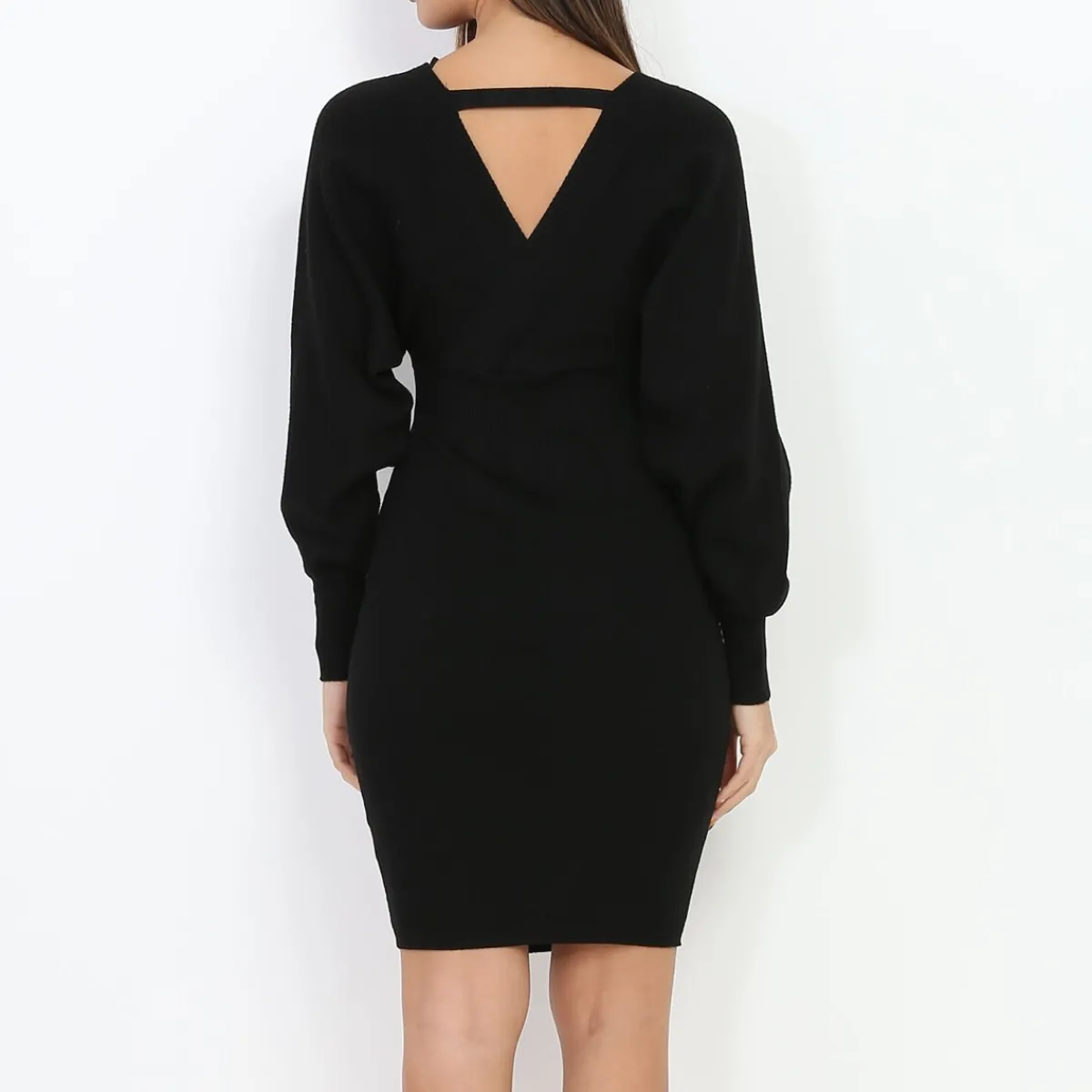 Online La Modeuse Robe cache coeur ceinturée à strass Noir
