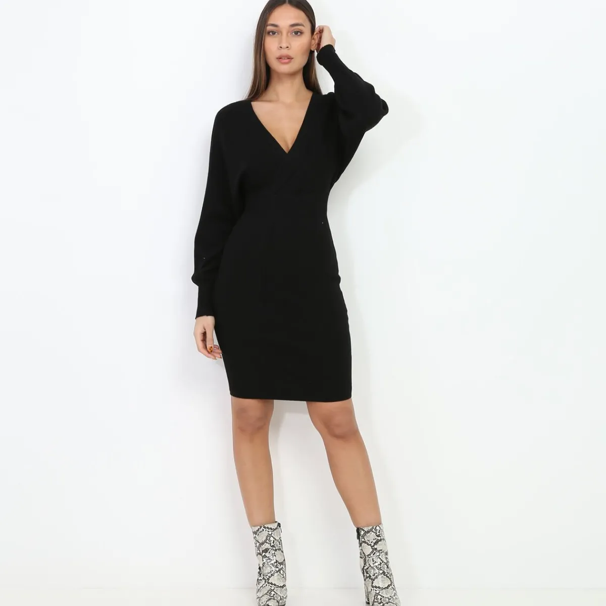 Online La Modeuse Robe cache coeur ceinturée à strass Noir