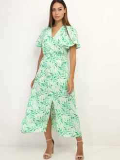 Best La Modeuse Robe cache c艙ur à motif feuilles Vert