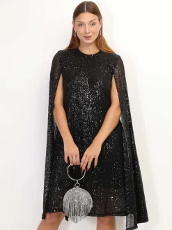 La Modeuse Robe cape à sequins Noir