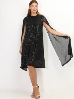 La Modeuse Robe cape à sequins Noir