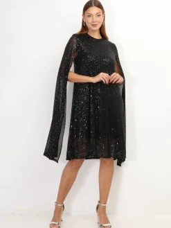 La Modeuse Robe cape à sequins Noir