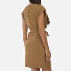 Clearance La Modeuse Robe ceinturée à nouer et col fendu Camel