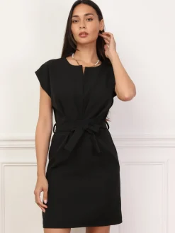 Discount La Modeuse Robe ceinturée à nouer et col fendu Noir
