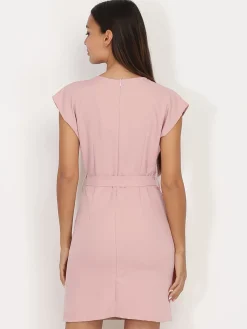 Best La Modeuse Robe ceinturée à nouer et col fendu VieuxRose
