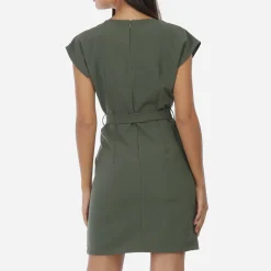 Discount La Modeuse Robe ceinturée à nouer et col fendu Kaki