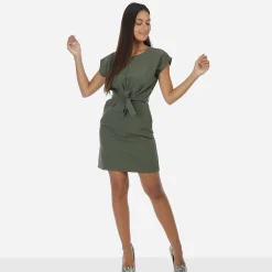 Discount La Modeuse Robe ceinturée à nouer et col fendu Kaki