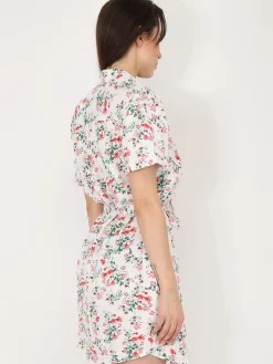 Outlet La Modeuse Robe chemise à fleurs ceinturée Blanc