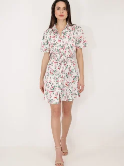 Outlet La Modeuse Robe chemise à fleurs ceinturée Blanc