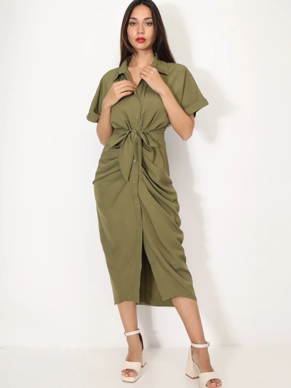Clearance La Modeuse Robe chemise à manches kimono Kaki