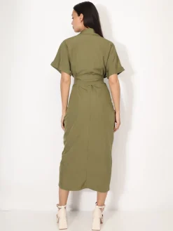 Clearance La Modeuse Robe chemise à manches kimono Kaki