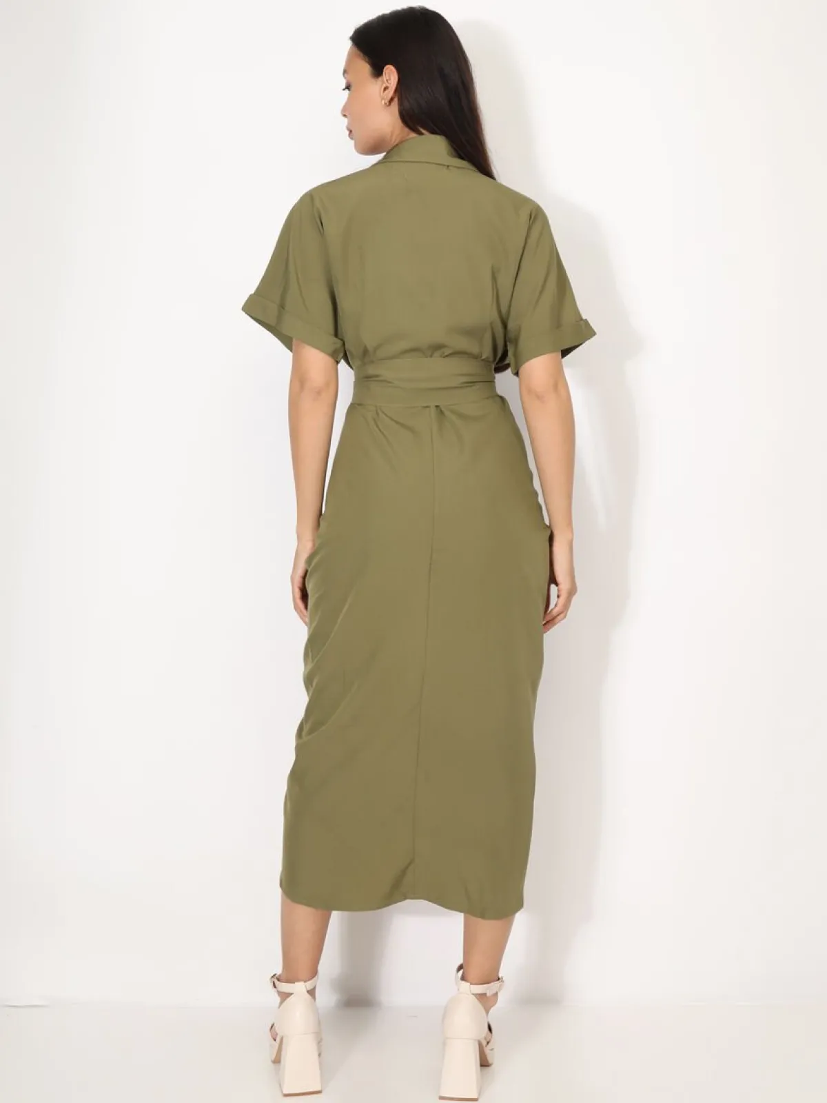 Clearance La Modeuse Robe chemise à manches kimono Kaki